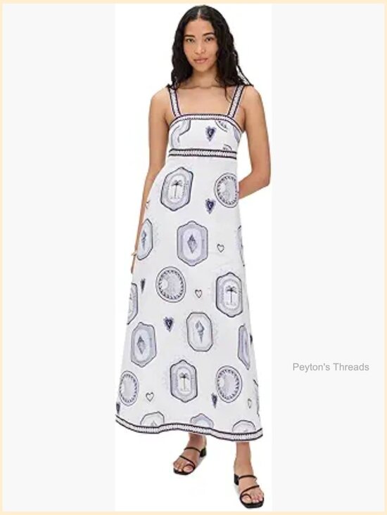 Dresses & Skirts - Linen Empire Waist Maxi Dress with Square Neck and Adjustable Straps